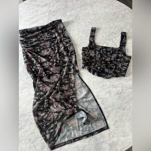 Free People Black and Red Floral Maxi Skirt